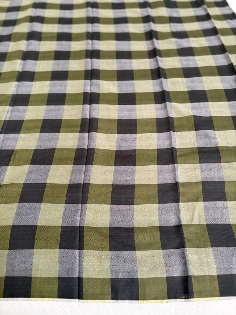 Vintage fabric 4 yards woven cotton plaid fleck green black gray 44” wide